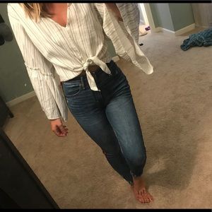 Lavender Field pinstripe bell sleeve croptop